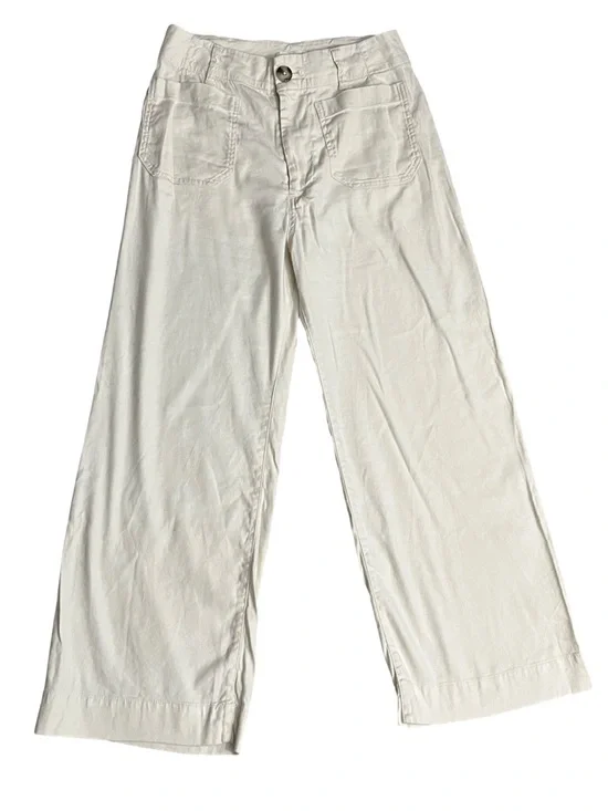 Anthropologie Maeve The Collette Linen Blend Wide Leg Pant In Ivory Cropped - Picture 4 of 13